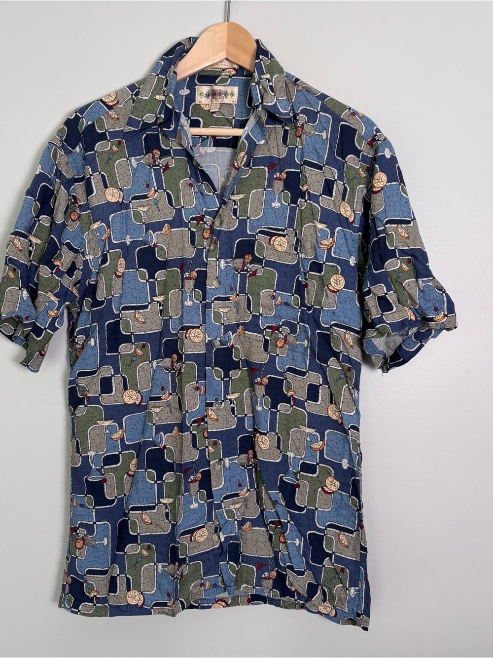 VTG 80s 90s Campia Moda Hawaiian Blue Mixed Drinks/Cocktails Shirt-Men's Small